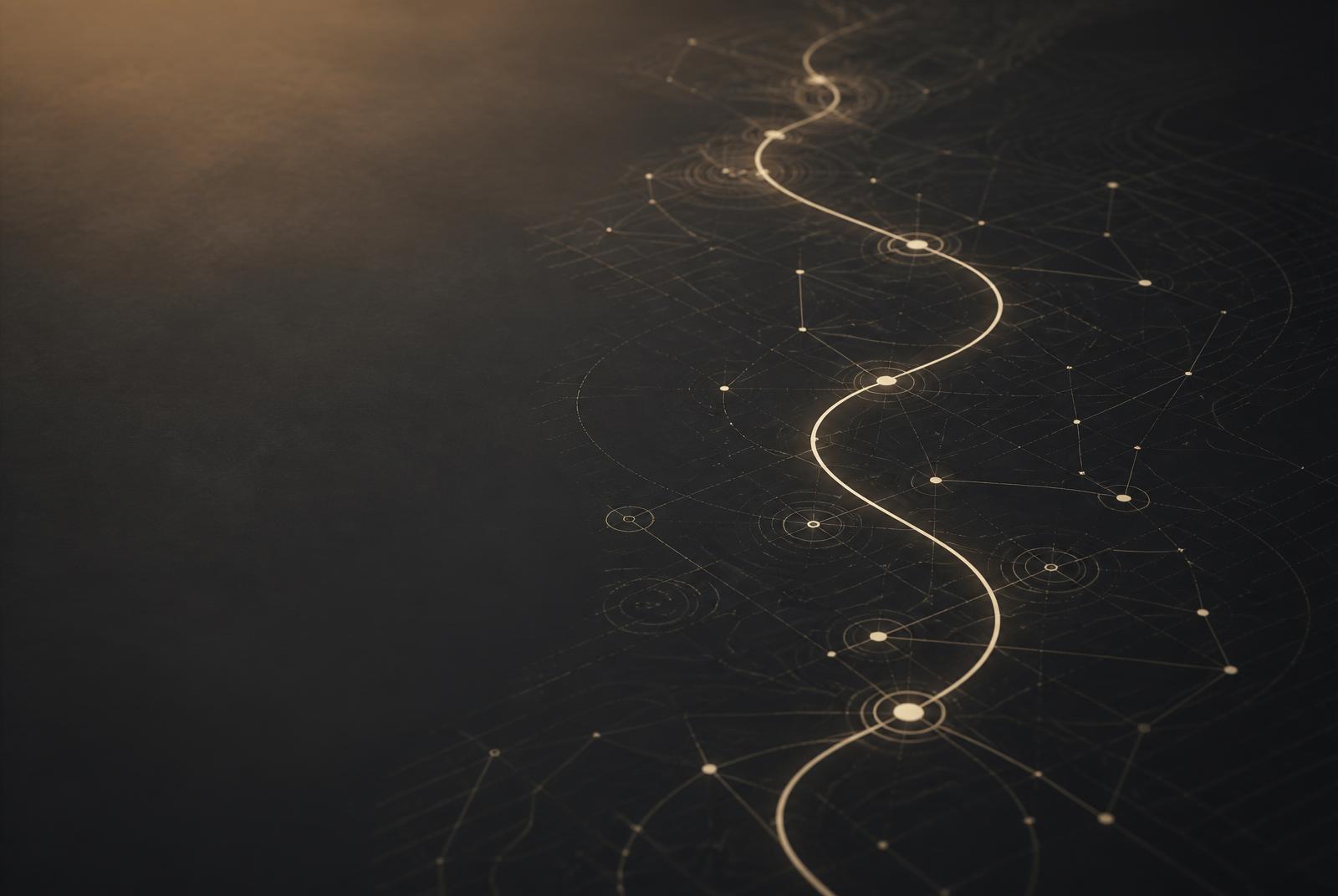 A luminous curving pathway across an architectural blueprint — the Report of Findings